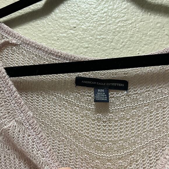 American Eagle Blush Pink Long Sleeve Loose Knit Peplum Blouse Size Medium - Picture 4 of 8